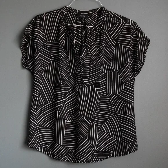 2/$13 Apt. 9 Flowy Business Top, Black & White Striped - Size Medium - Picture 1 of 6